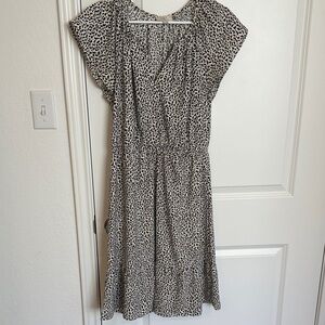 LOFT Black and White Animal Print Midi Dress